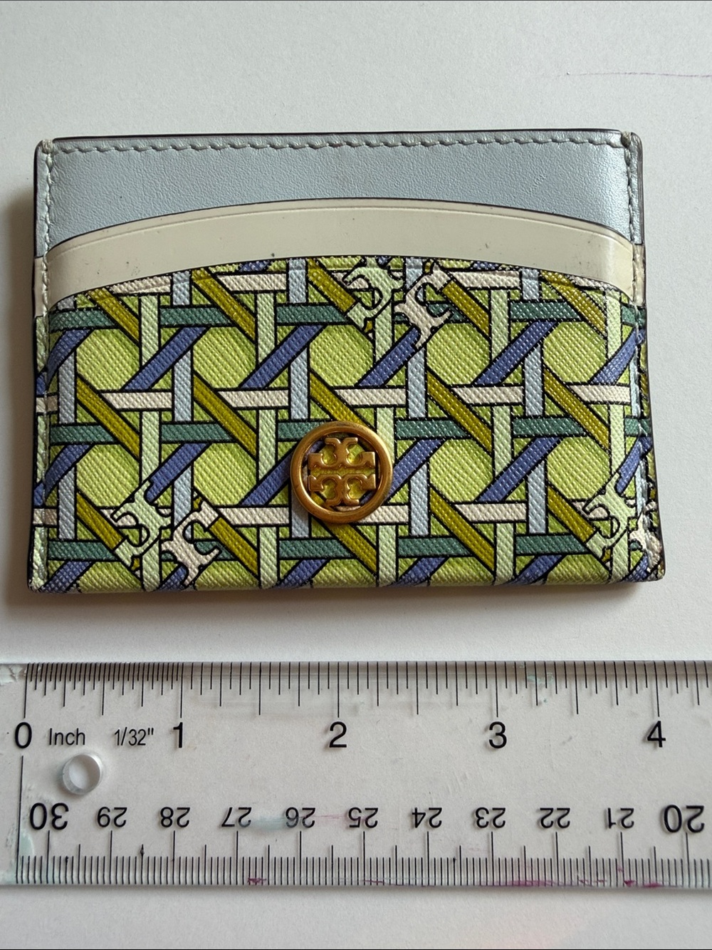 Tory Burch Yellow Green Blue Patterned Logo Card Holder